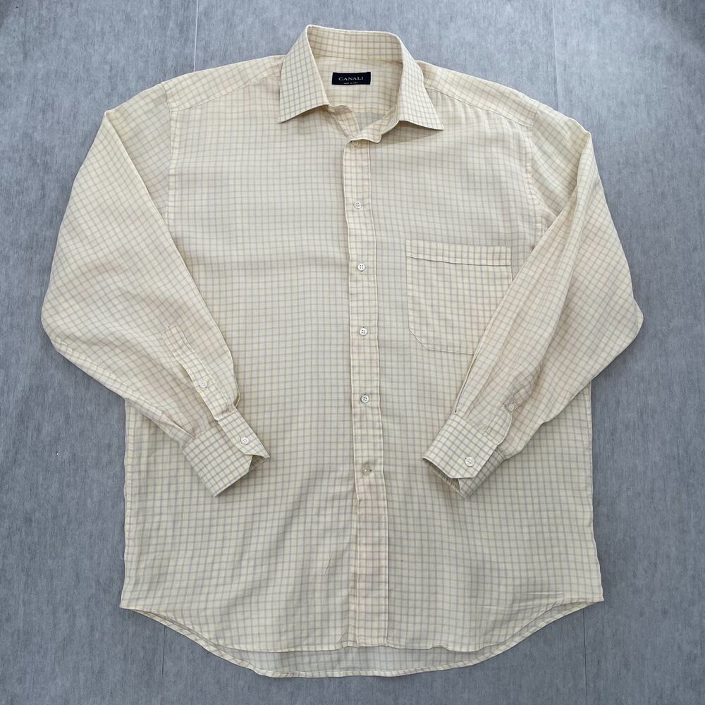 Canali Shirt Adult 15.75/40 Yellow Lavender Check Button Up Long Sleeve Mens